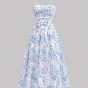 Elegant Blue Floral Dress